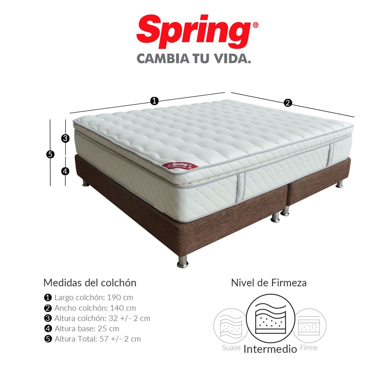 COLCHONES SPRING - Colchón con basecama Doble Espuma Pegaso 140 x 190 cm + 1 Almohada Colchones Spring