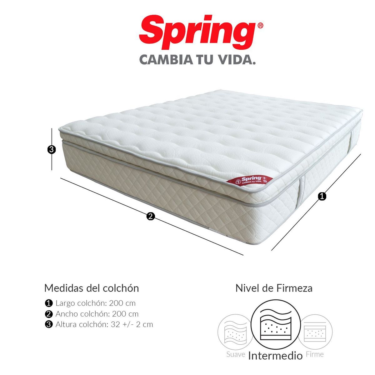 COLCHONES SPRING - Colchón King Espuma Pegaso 200 x 200 cm + 1 Almohada Colchones Spring