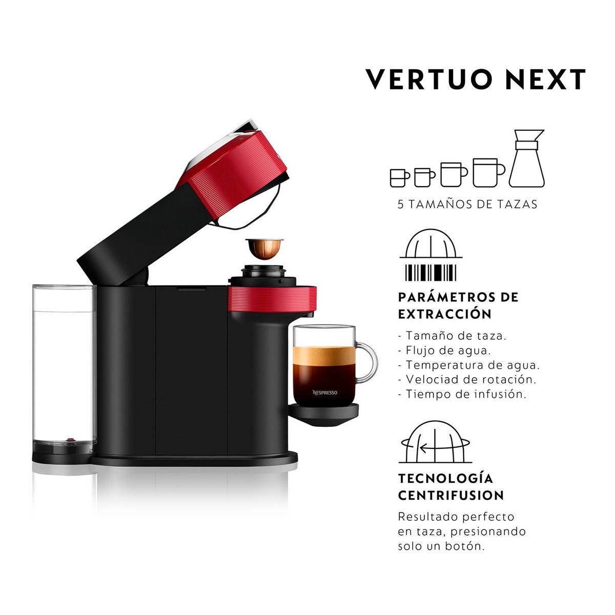 NESPRESSO - Cafetera con Cápsulas Nespresso Vertuo Next Red