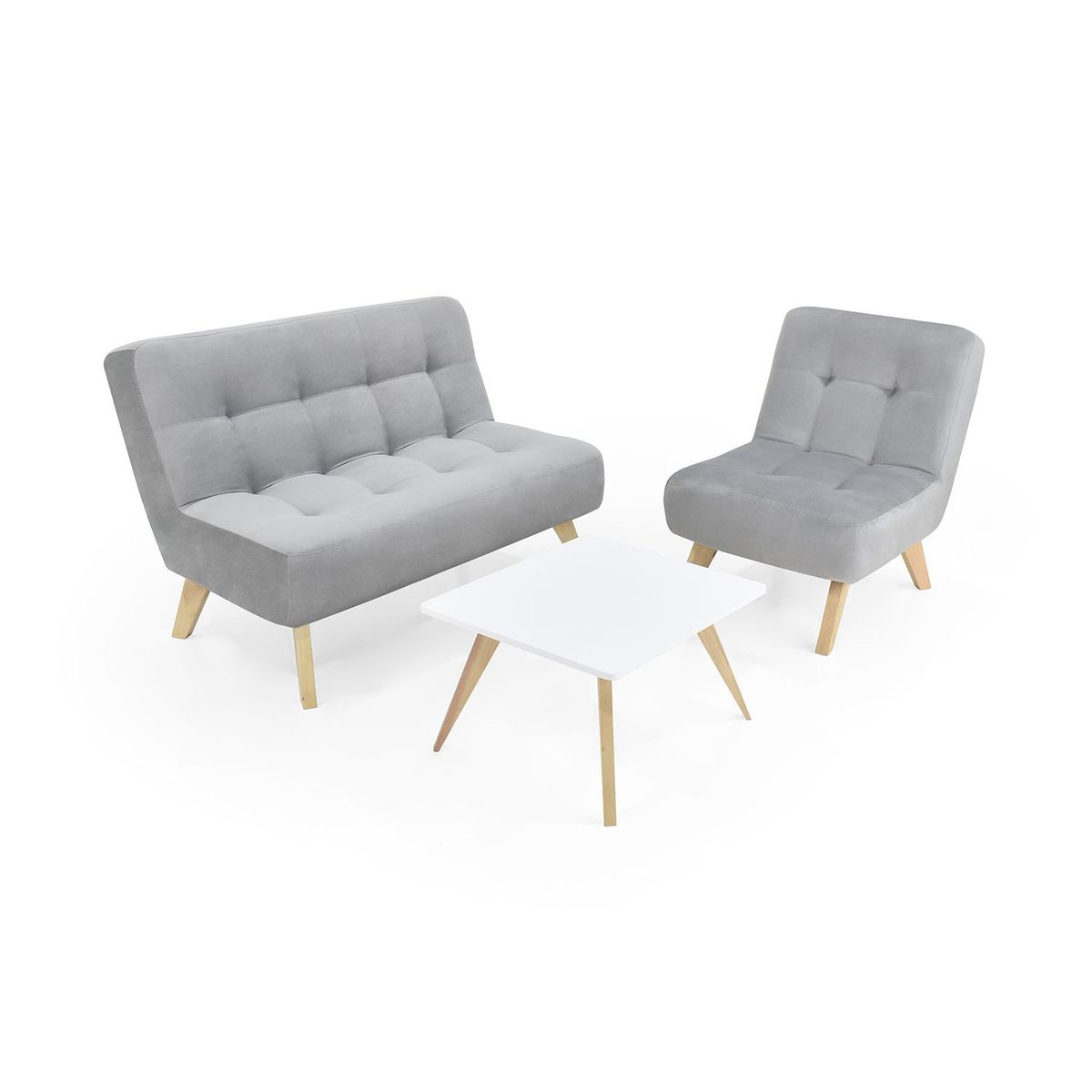 MICA - Juego de Sala Moderno en Poliéster (Sofá + Poltrona + Mesa de Centro) Nantes Prato Mica