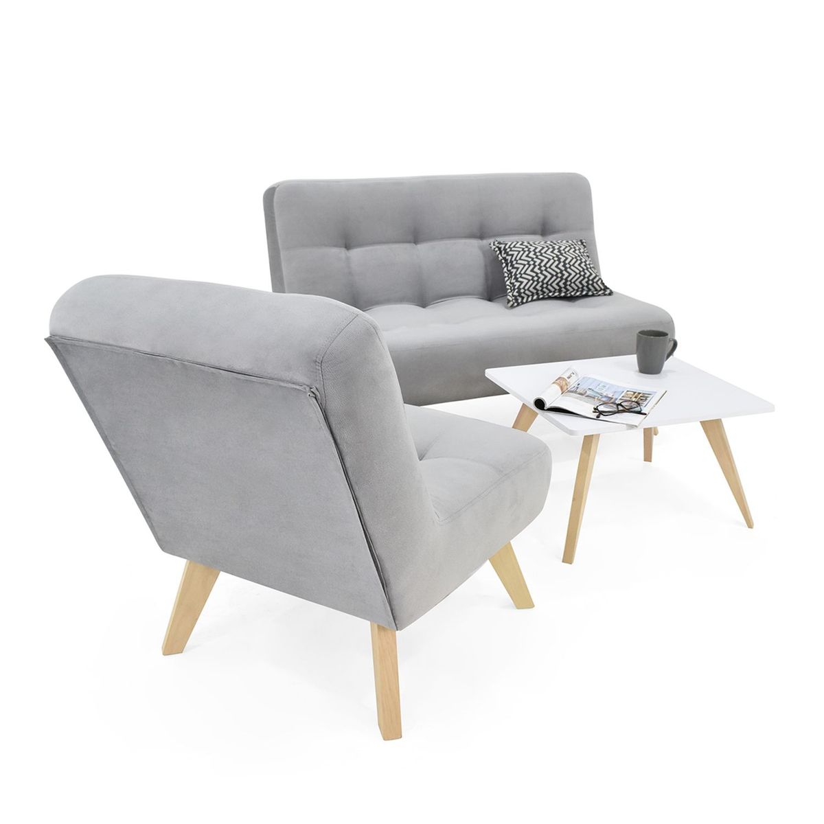 MICA - Juego de Sala Moderno en Poliéster (Sofá + Poltrona + Mesa de Centro) Nantes Prato Mica