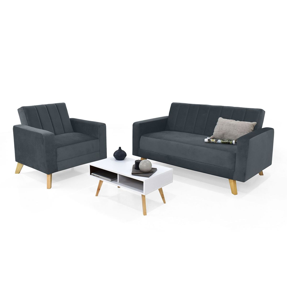 MICA - Juego de Sala Moderno en Poliéster (Sofá + Poltrona + Mesa de Centro) Bata Atenas Mica