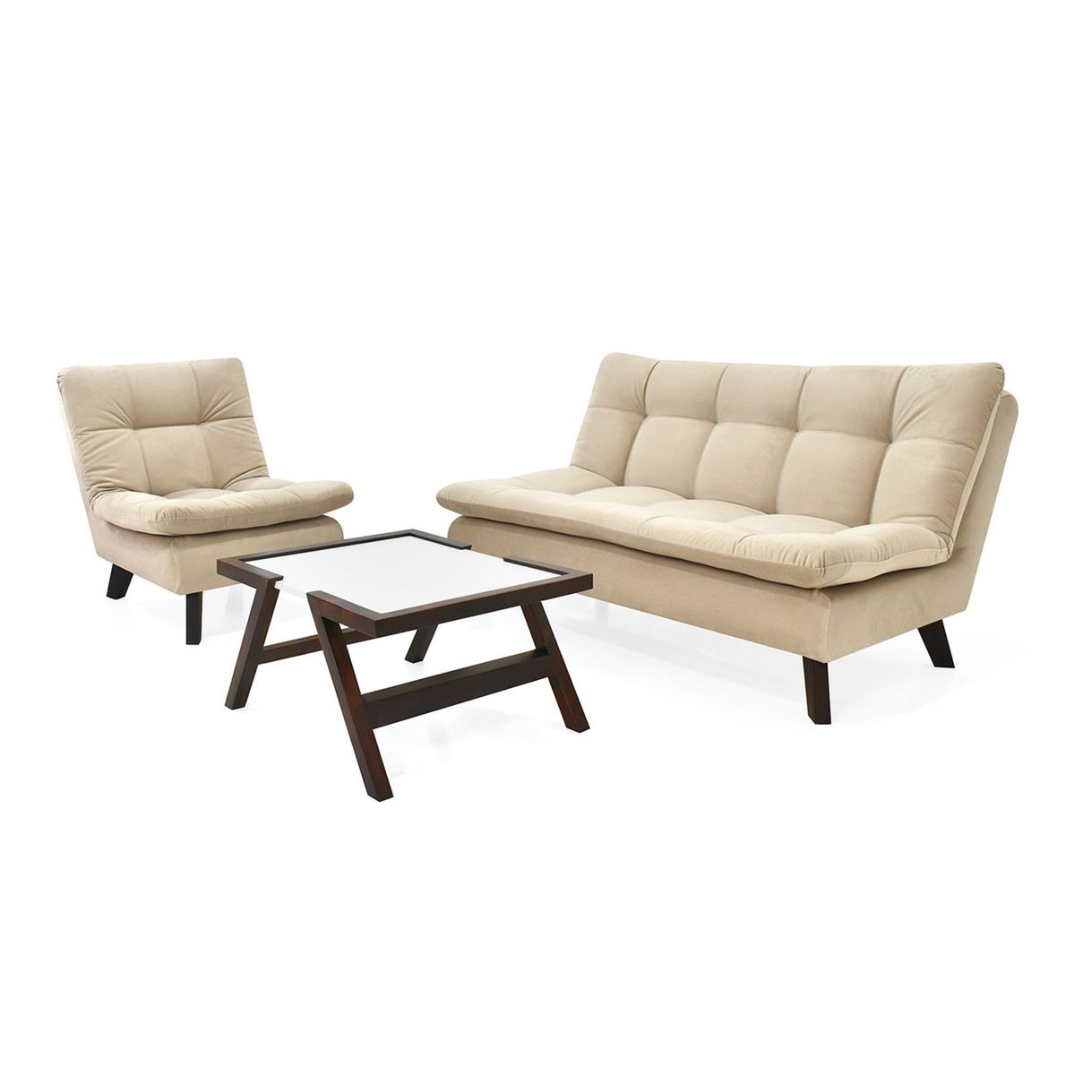 MICA - Juego de Sala Moderno en Poliéster (Sofá + Poltrona + Mesa de Centro) Tulsa Dresde Mica