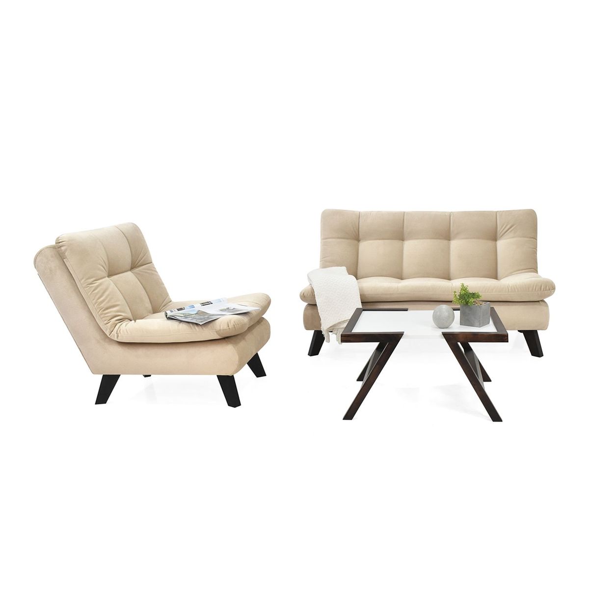 MICA - Juego de Sala Moderno en Poliéster (Sofá + Poltrona + Mesa de Centro) Tulsa Dresde Mica