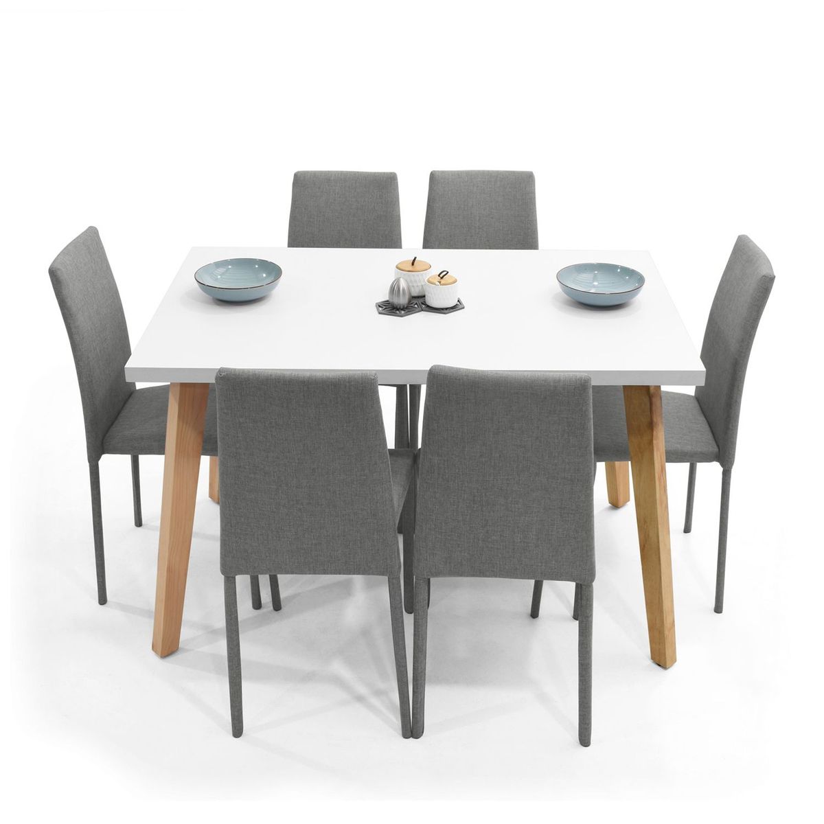 MICA - Juego de Comedor Moderno para 6 Personas Gris (Comedor + 6 Sillas) Mica