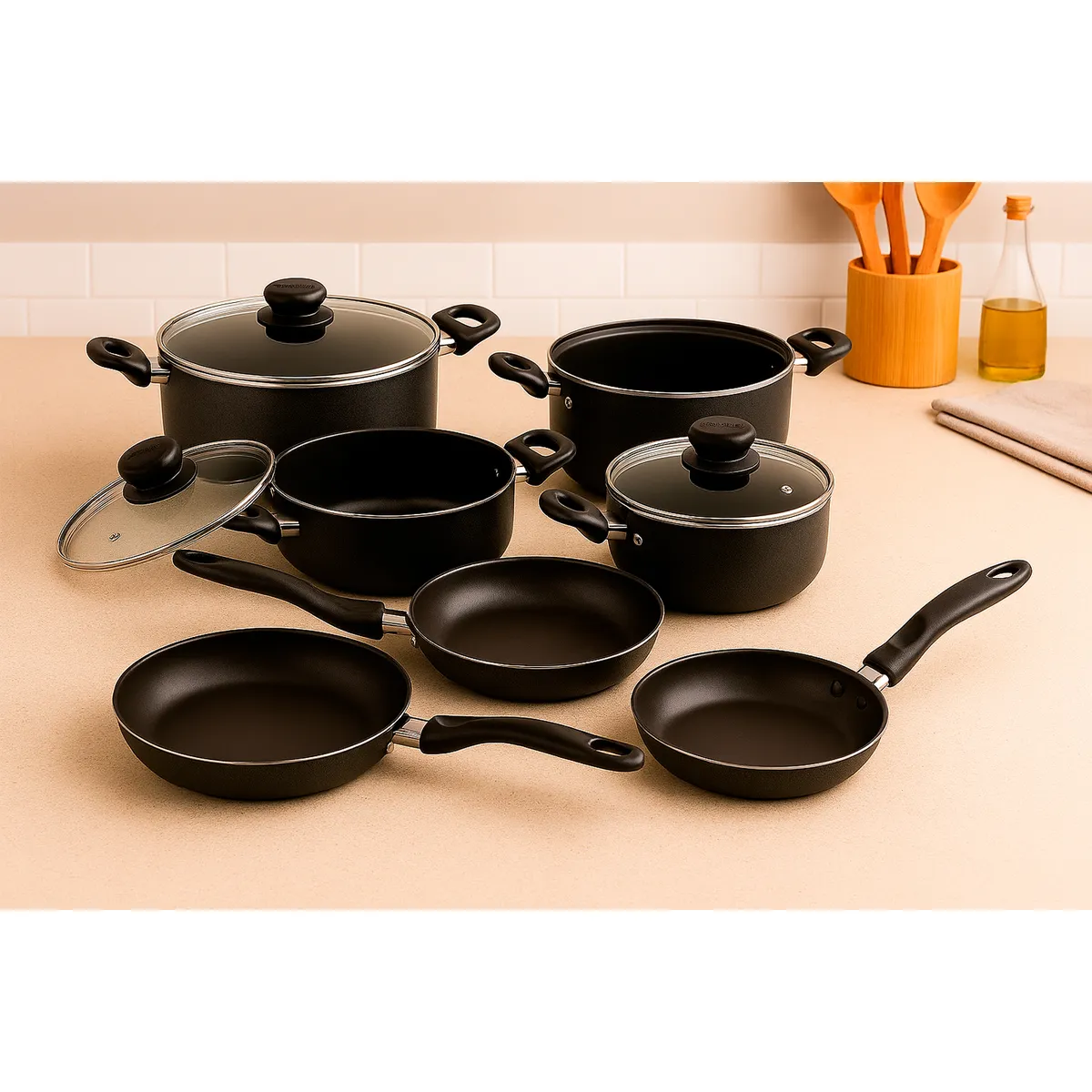 UNIVERSAL - Juego de ollas Universal:  Bateria Antiadherente 11 piezas