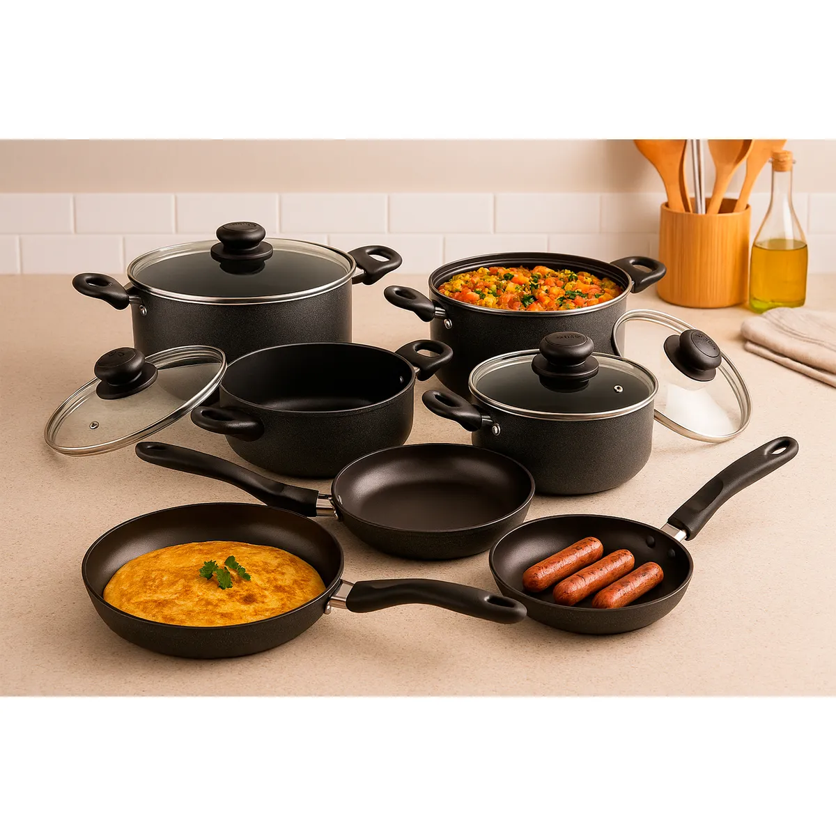 UNIVERSAL - Juego de ollas Universal:  Bateria Antiadherente 11 piezas