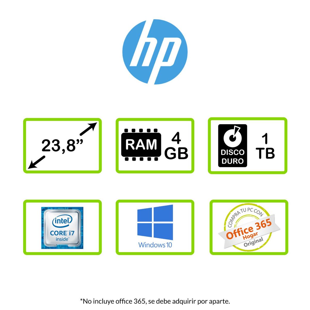 HP - All In One 23.8" Intel® Core¿ i7-7700T(2b)  4GB 1TB|24-r002la