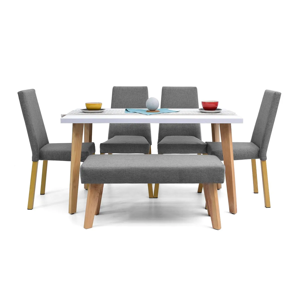 MICA - Juego de Comedor Moderno para 6 Personas Gris (Comedor + 4 Sillas + Banca) Mica