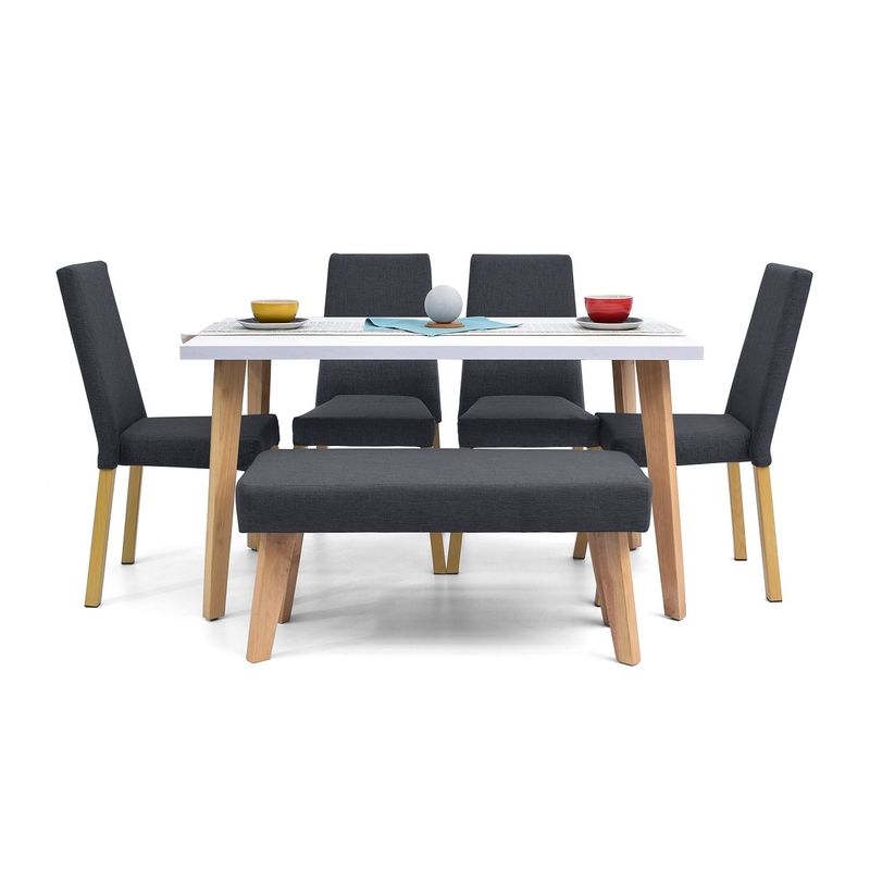 MICA - Juego de Comedor Moderno para 6 Personas Gris (Comedor + 4 Sillas + Banca) Mica