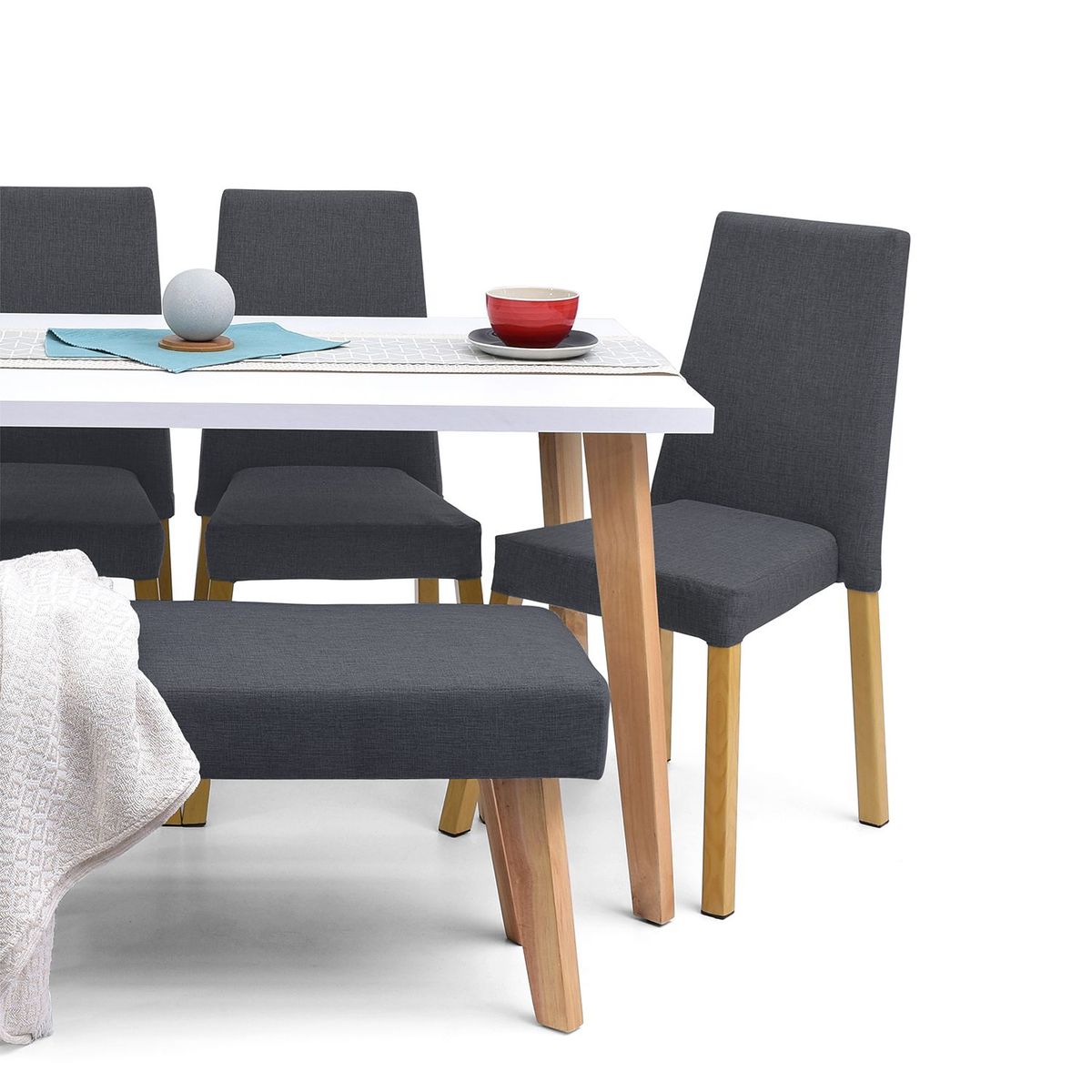 HOGAR VENECIA - Juego de Comedor Moderno para 6 Personas Gris (Comedor + 4 Sillas + Banca) Mica