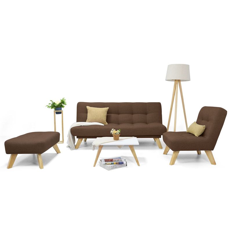 MICA - Juego de Sala Moderno en Tela (Sofá Cama + Poltrona + Puff + Mesa de Centro)  Prato Mica