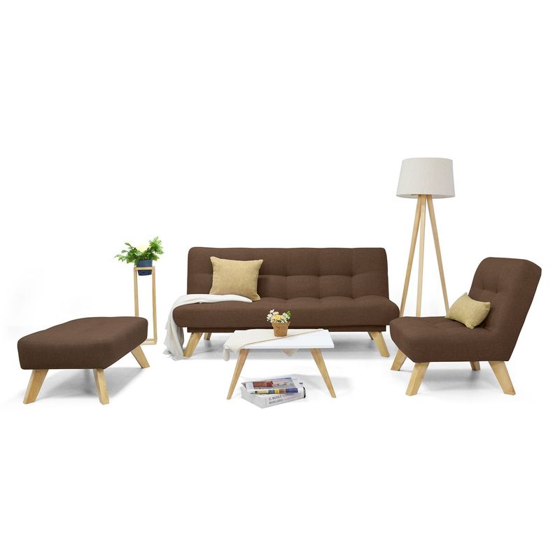 MICA - Juego de Sala Moderno en Tela (Sofá Cama + Poltrona + Puff + Mesa de Centro) Prato Mica