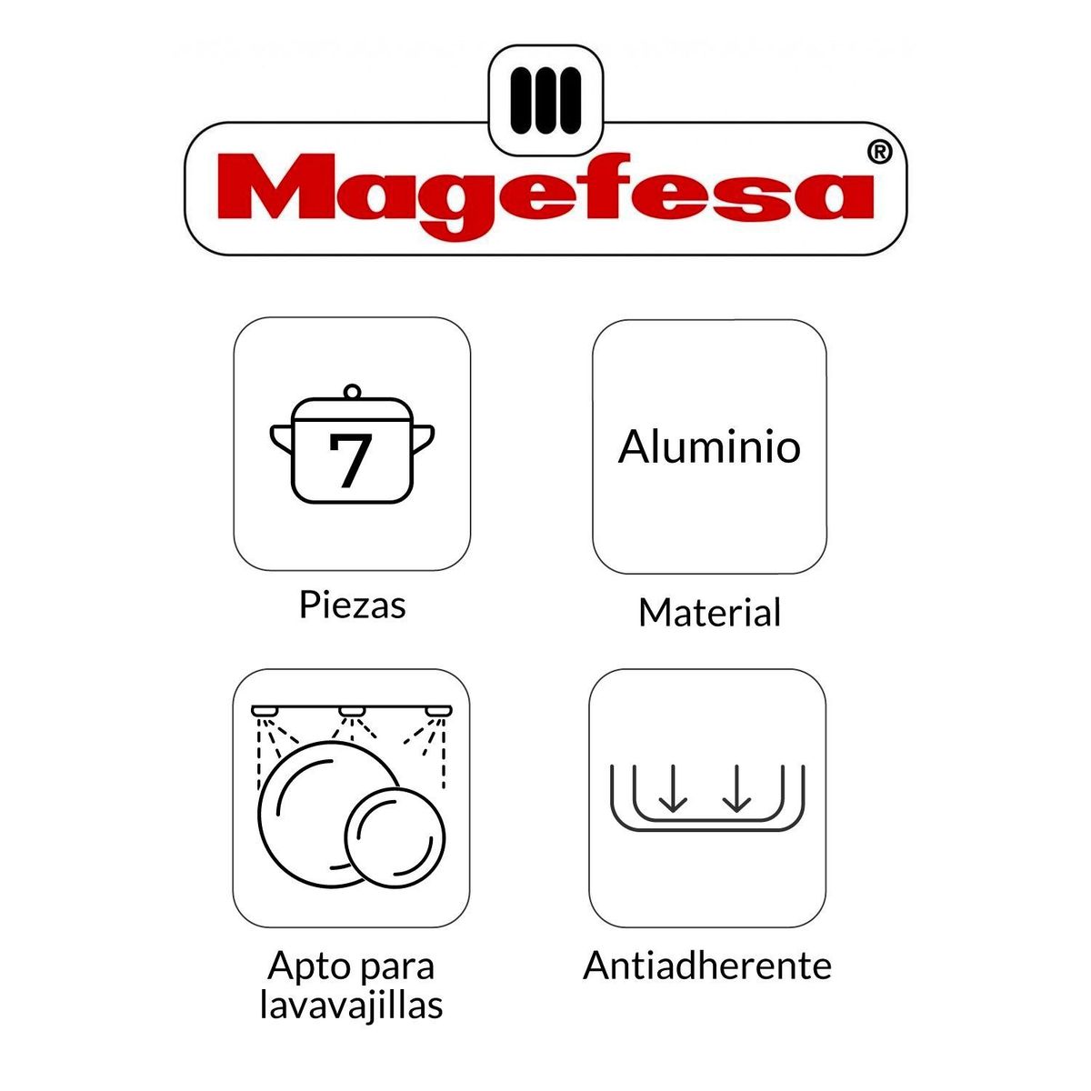 MAGEFESA - Juego de Ollas Magefesa 7 piezas Practix en Aluminio Antiadherente