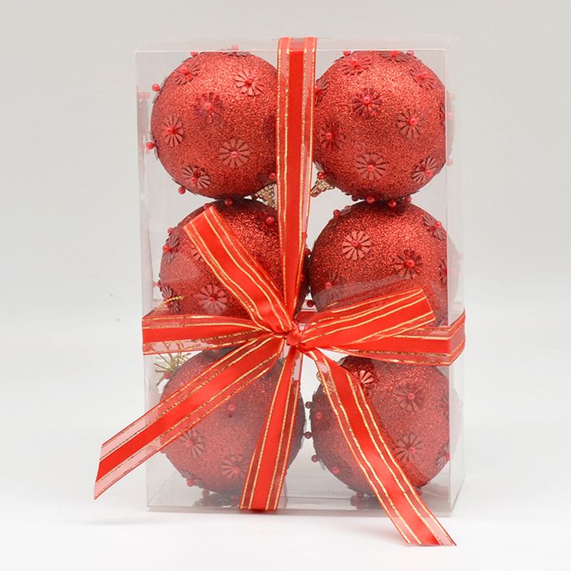 PINCASO - Caja de Bolas x 6 con Mostacilla/Lentejuelas Rojo 8 cm