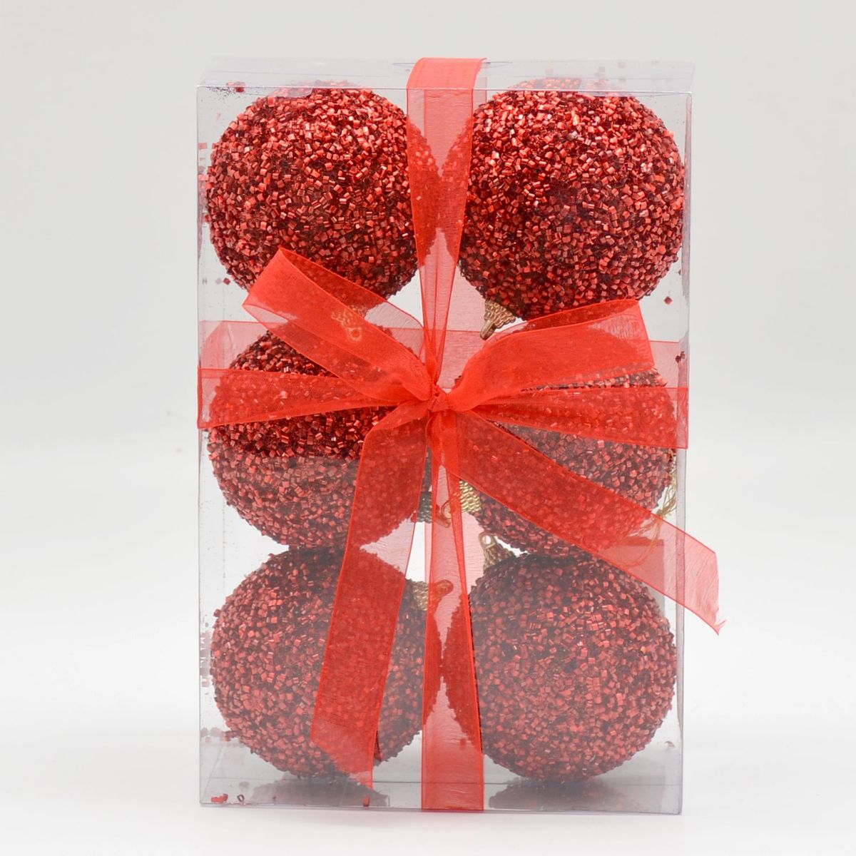 PINCASO - Caja de Bolas x 6 Escarchadas 8 cm Rosadas