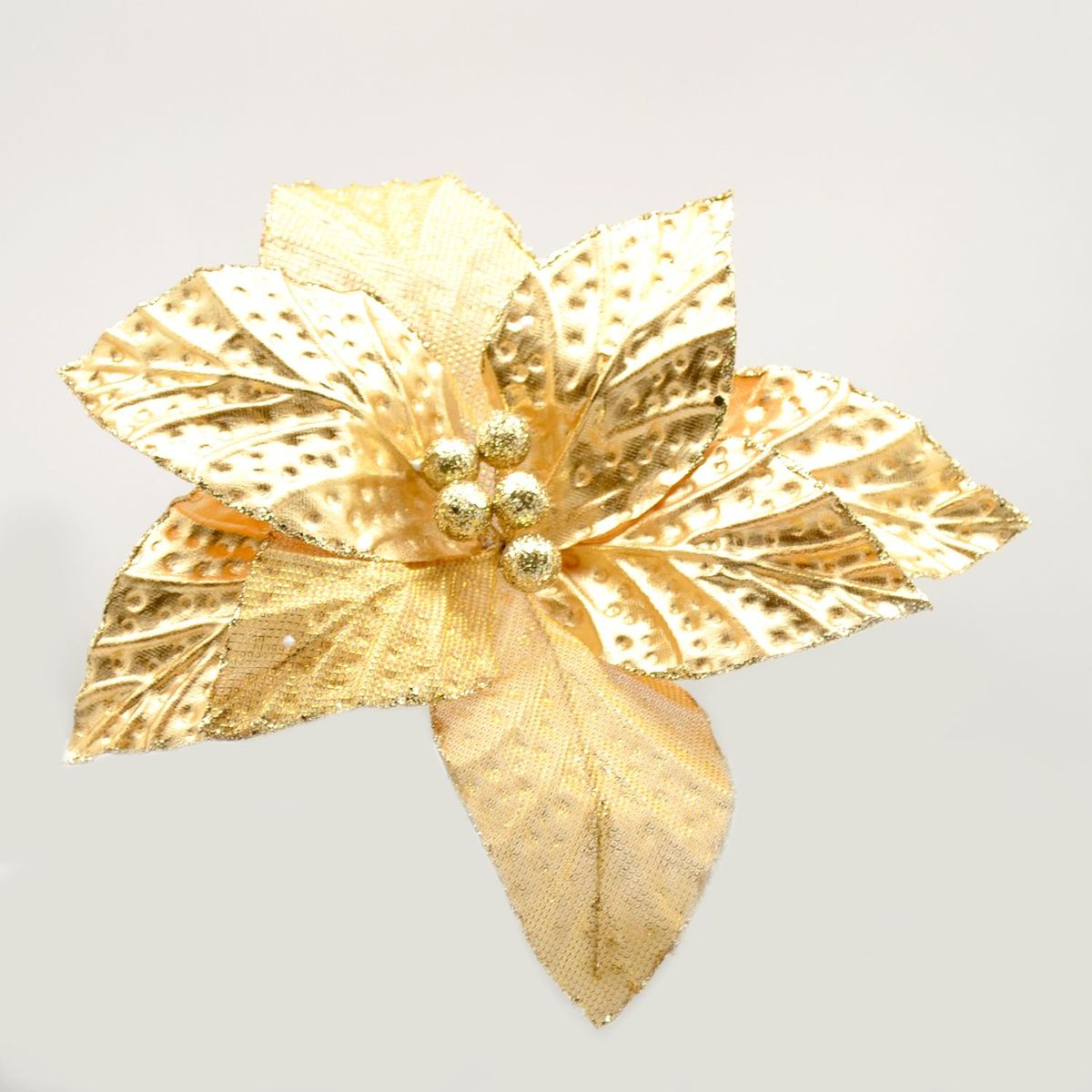 PINCASO - Poinsettia Metalizada Hojas Texturas Dorada 30 cm