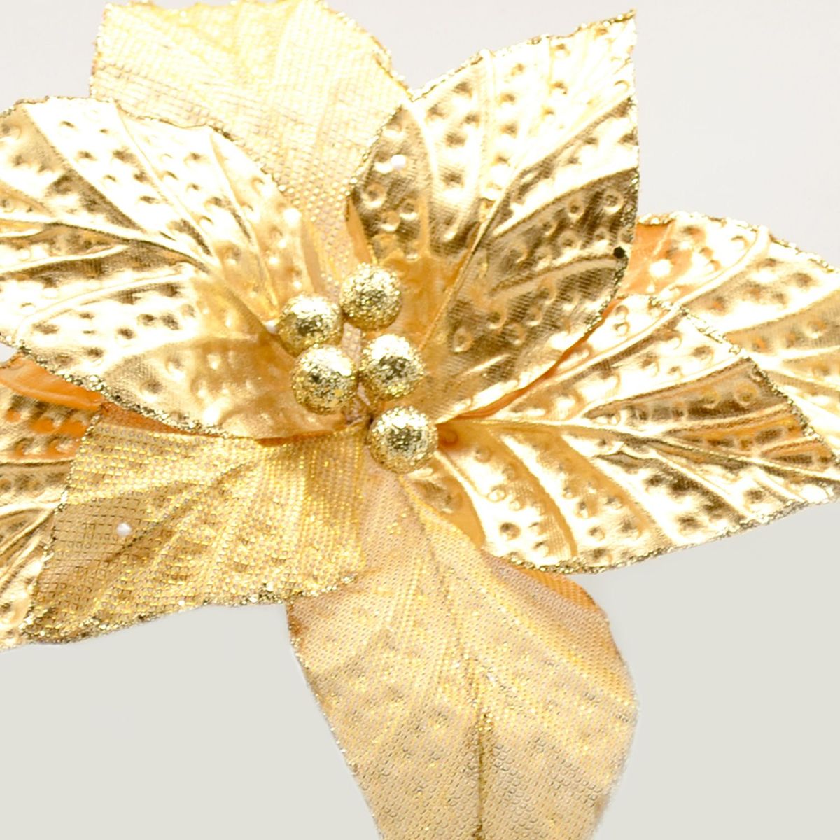 PINCASO - Poinsettia Metalizada Hojas Texturas Dorada 30 cm