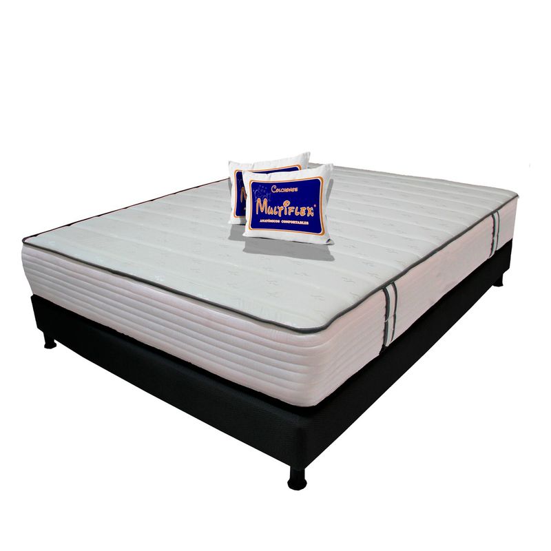 DORMILANDIA - Colchón con Base Cama Doble Firmeza Suave Ortopédico Resortado Caribe 140 x 190 cm + 2 Almohadas Dormilandia - 0% Interés a 3 Cuotas Pagando con tu CMR Banco Falabella