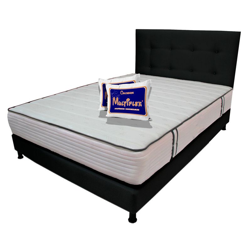 DORMILANDIA - Colchón con Base Cama Doble Firmeza Suave Ortopédico Resortado Caribe 140 x 190 cm + Cabecero Dormilandia - 0% Interés a 3 Cuotas Pagando con tu CMR Banco Falabella