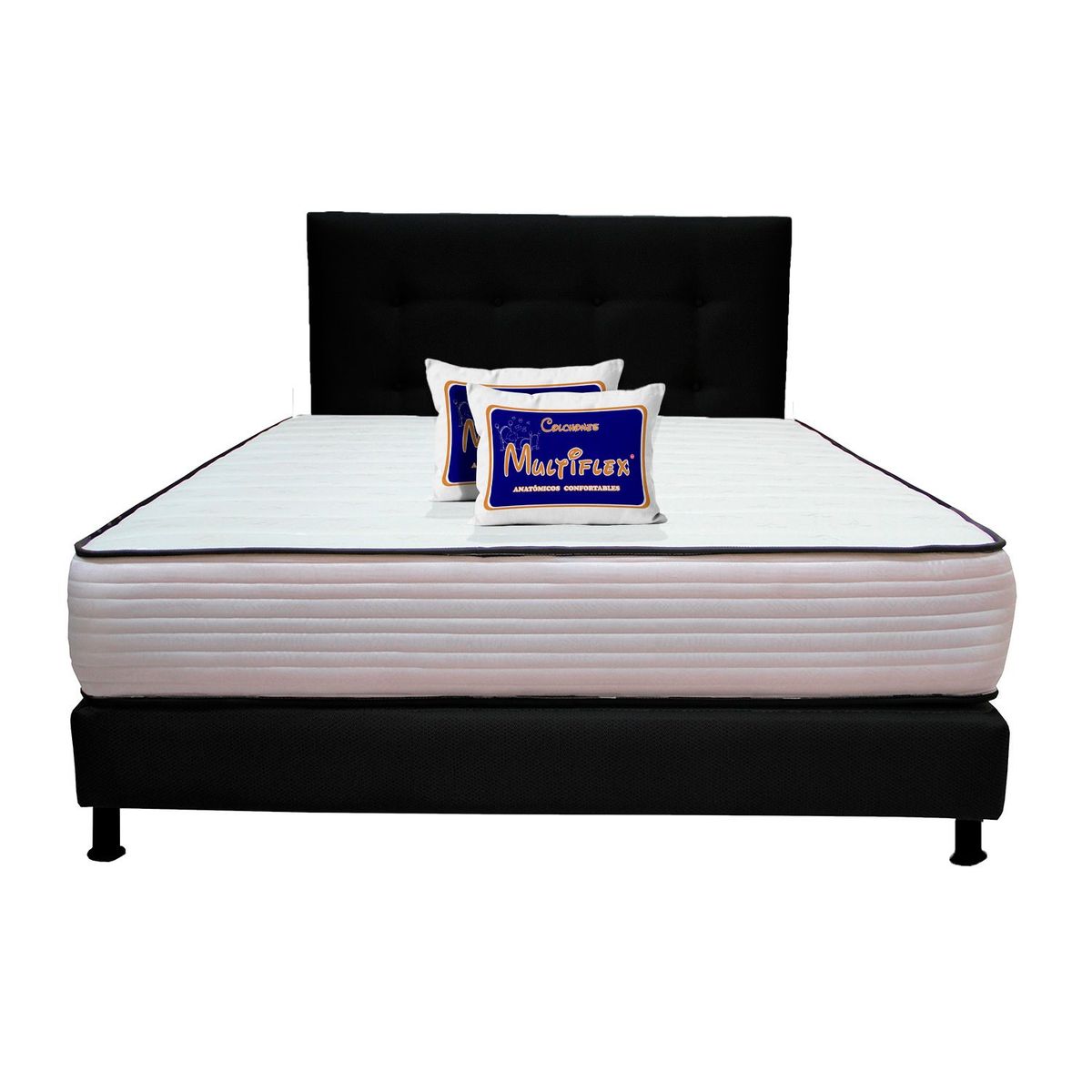 DORMILANDIA - Colchón con Base Cama Doble Firmeza Suave Ortopédico Resortado Caribe 140 x 190 cm + Cabecero Dormilandia
