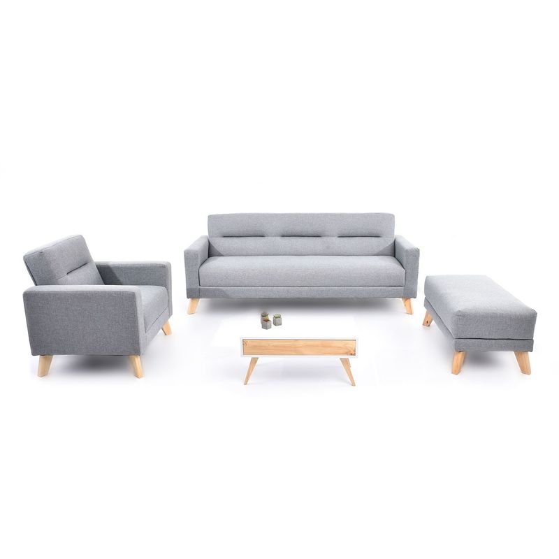 MICA - Juego de Sala Moderno en Tela (Sofá + Poltrona + Puff + Mesa de Centro)  Seúl Mica