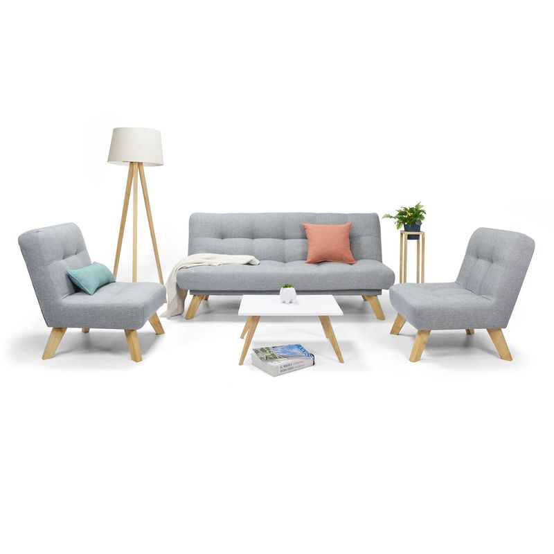 MICA - Juego de Sala Moderno en Tela (Sofá Cama + 2 Poltronas + Mesa de Centro) Prato Mica