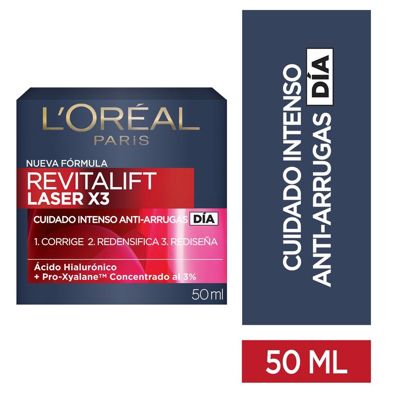 LOREAL PARIS - Hidratante Facial Revitalift Laser X3 Loreal Paris para Piel Normal 50 ml