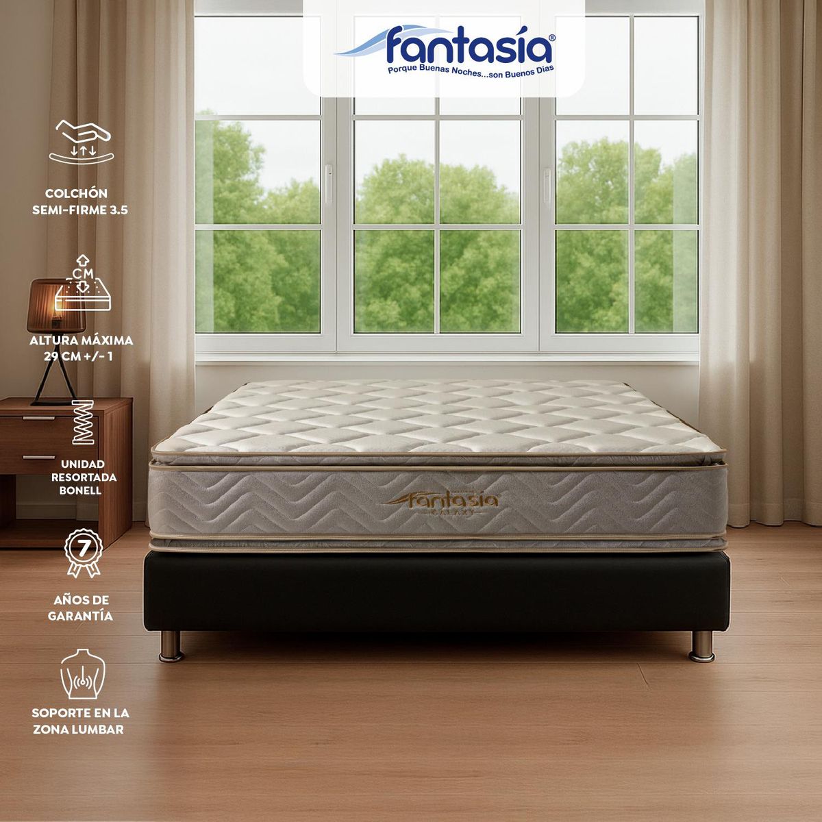 COLCHONES FANTASIA - Colchón Sencillo Firmeza Media Ortopédico Resortado con Doble Pillow Galaxy 100 x 190 cm Colchones Fantasía