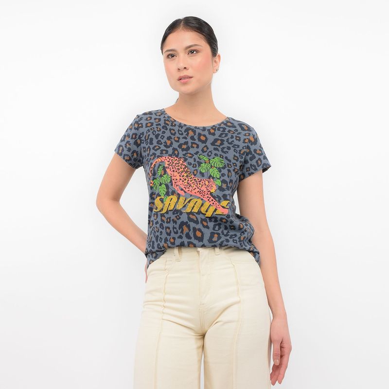 BASEMENT - Camiseta con Estampado para Mujer de Algodón Manga corta Basement