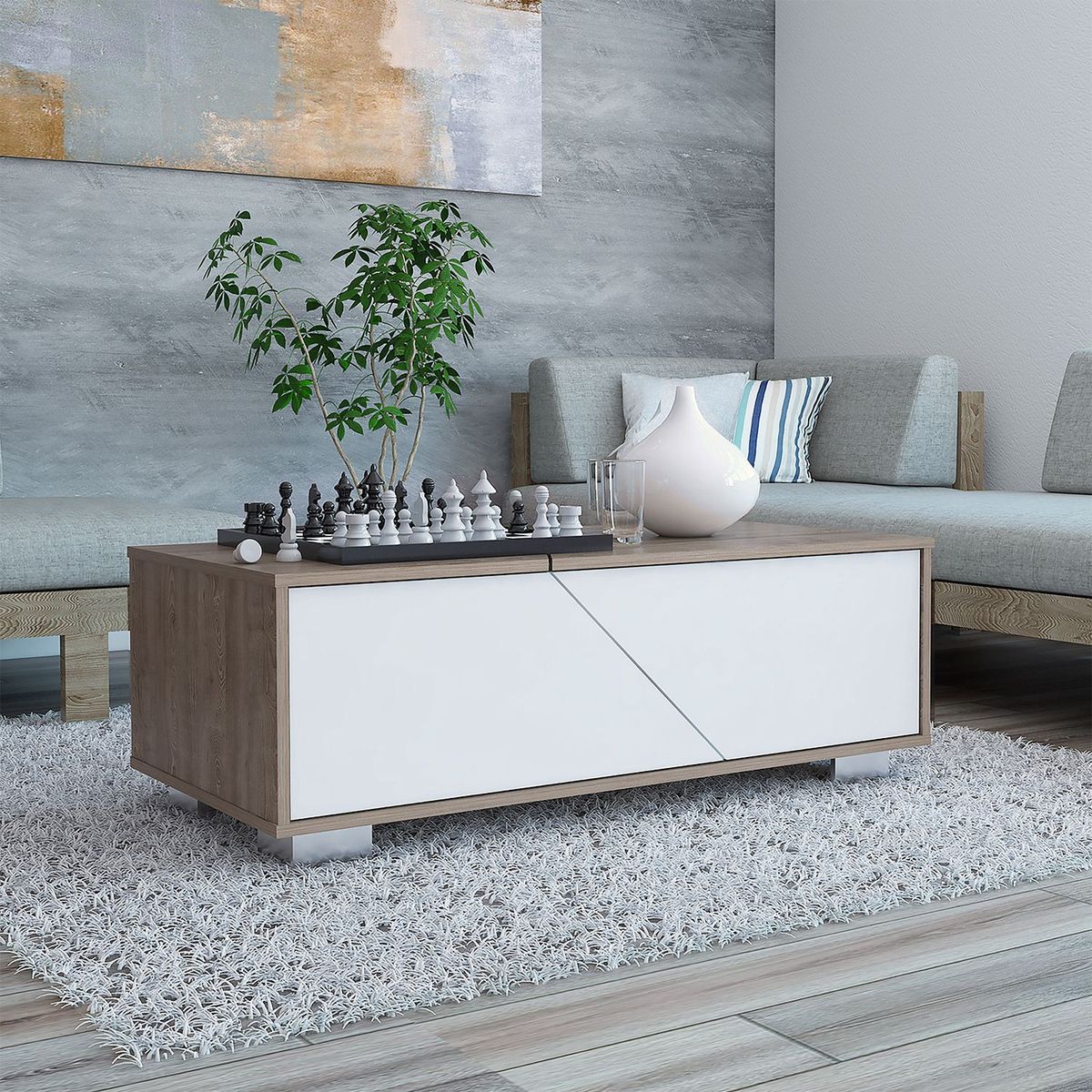 RTA MUEBLES - Mesa de Centro Moderna Rectangular  en Aglomerado MDP  104 x 36 x 38 cm RTA Design  - Mueble