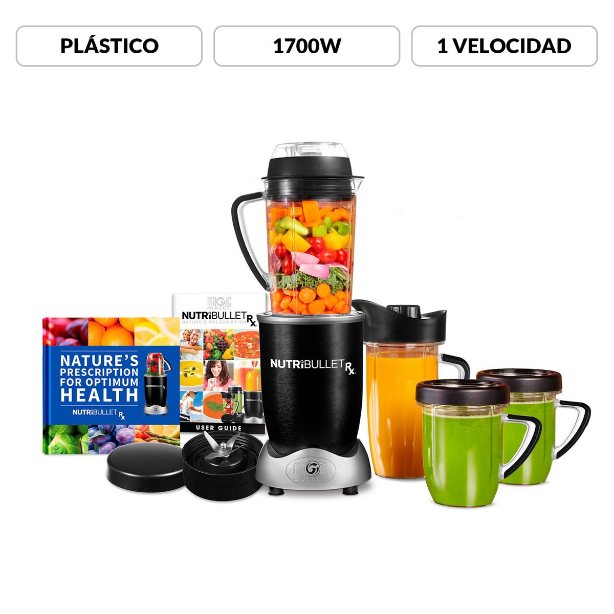 NUTRIBULLET - Licuadora Personal Nutribullet RX con Ciclo de Calentamiento 1700W | Recipiente de Plástico de 1,3 Lt