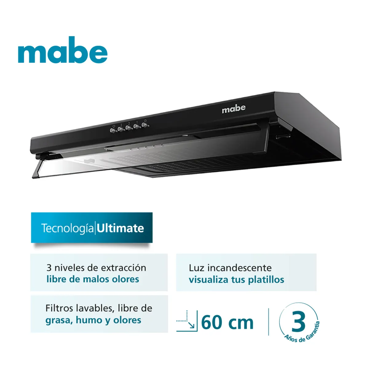 MABE - Campana Extractora de Pared 60cm Negra Mabe - CM6040NV0
