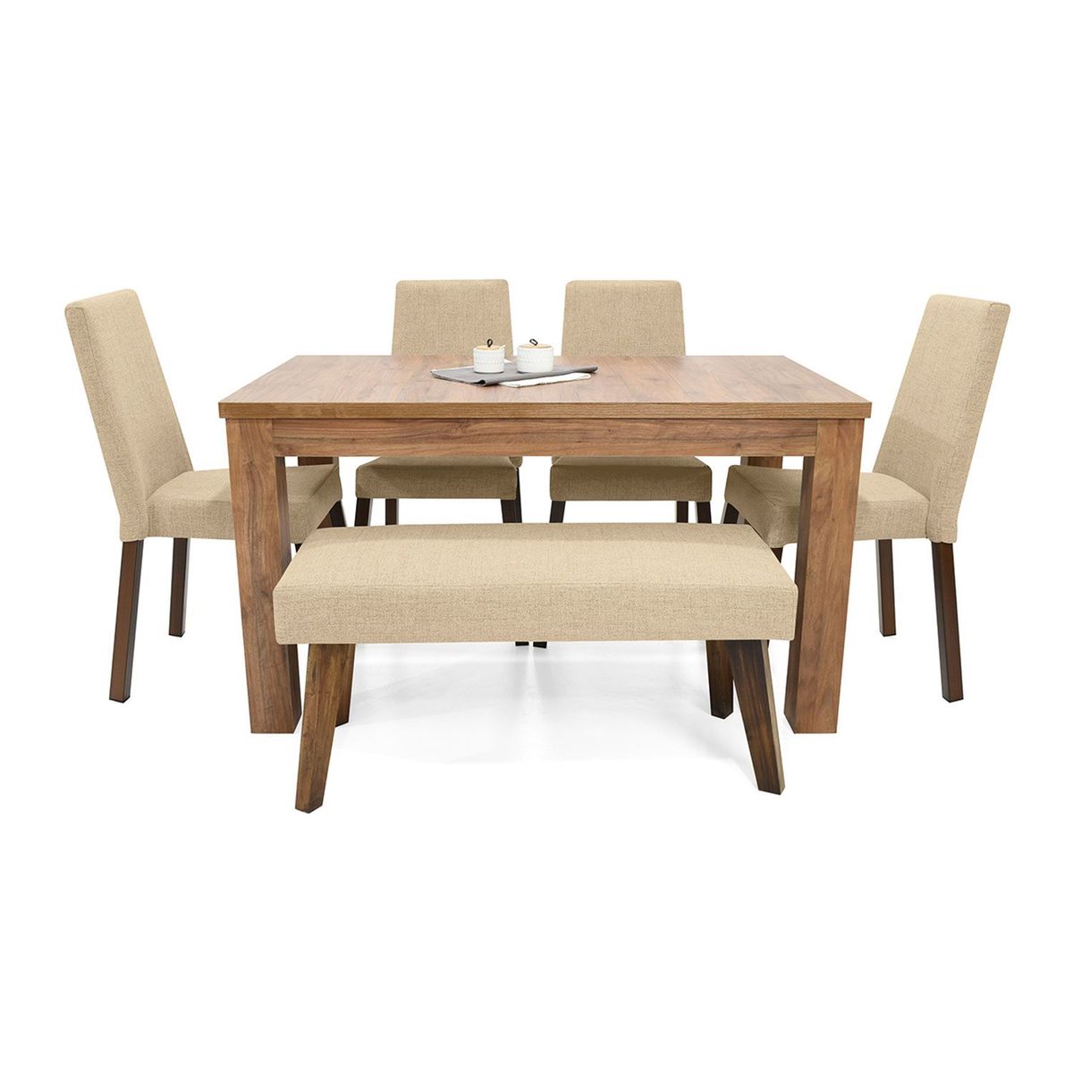 MICA - Juego de Comedor Moderno para 6 Personas Beige (Comedor + 4 Sillas + Banca) Mica