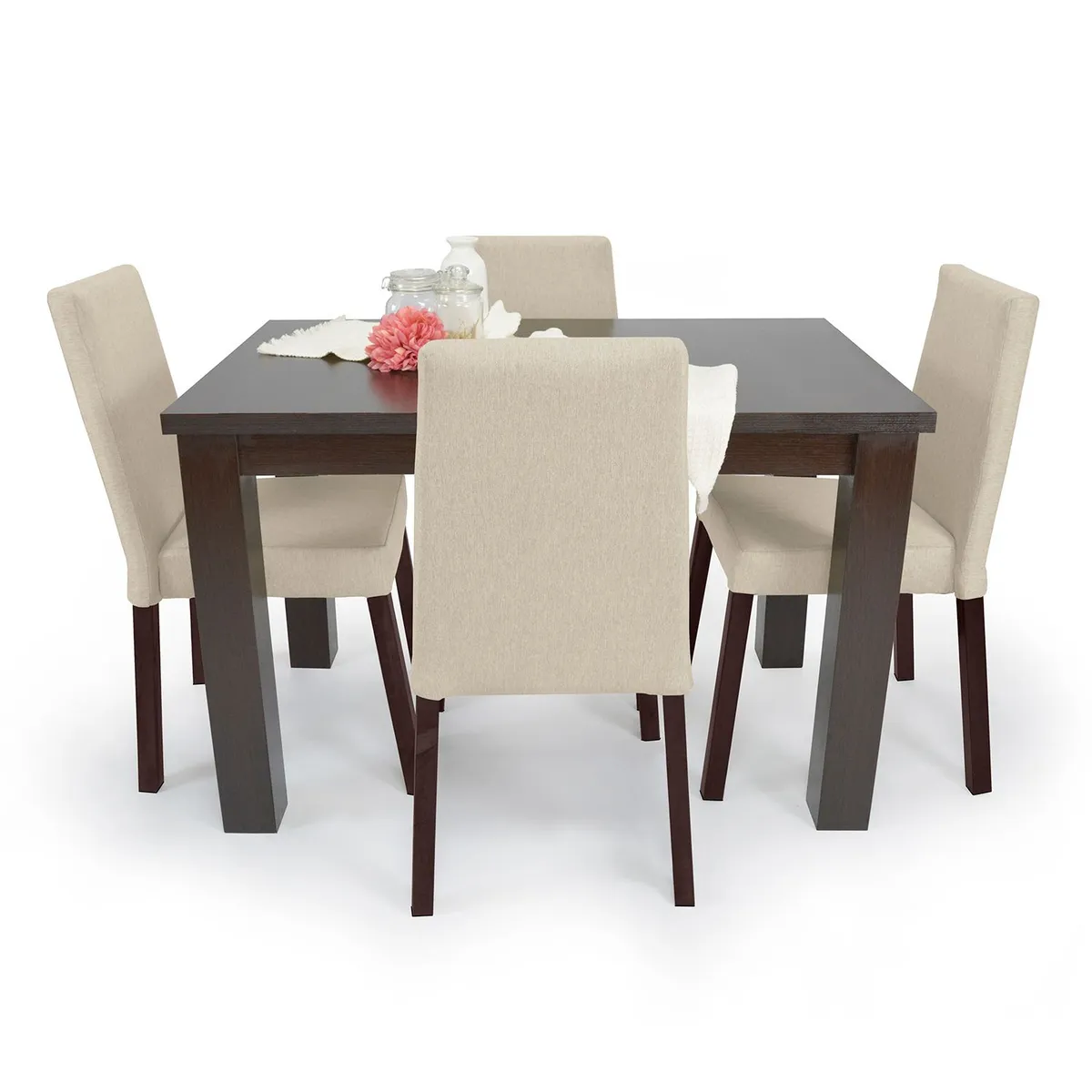 MICA - Juego de Comedor Moderno para 4 Personas Beige Café (Comedor + 4 Sillas) Mica
