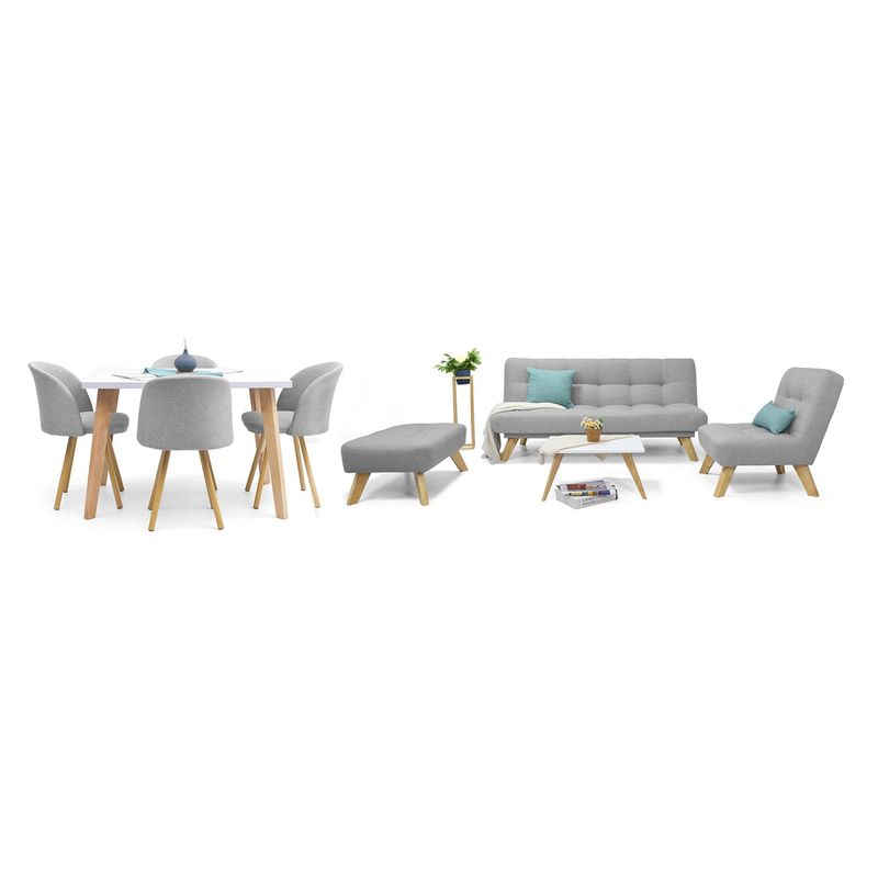 MICA - Juego de Sala Moderno en Tela (Sofá Cama + Poltrona + Puff + Comedor + Mesa de Centro) Prato Moscú Mica