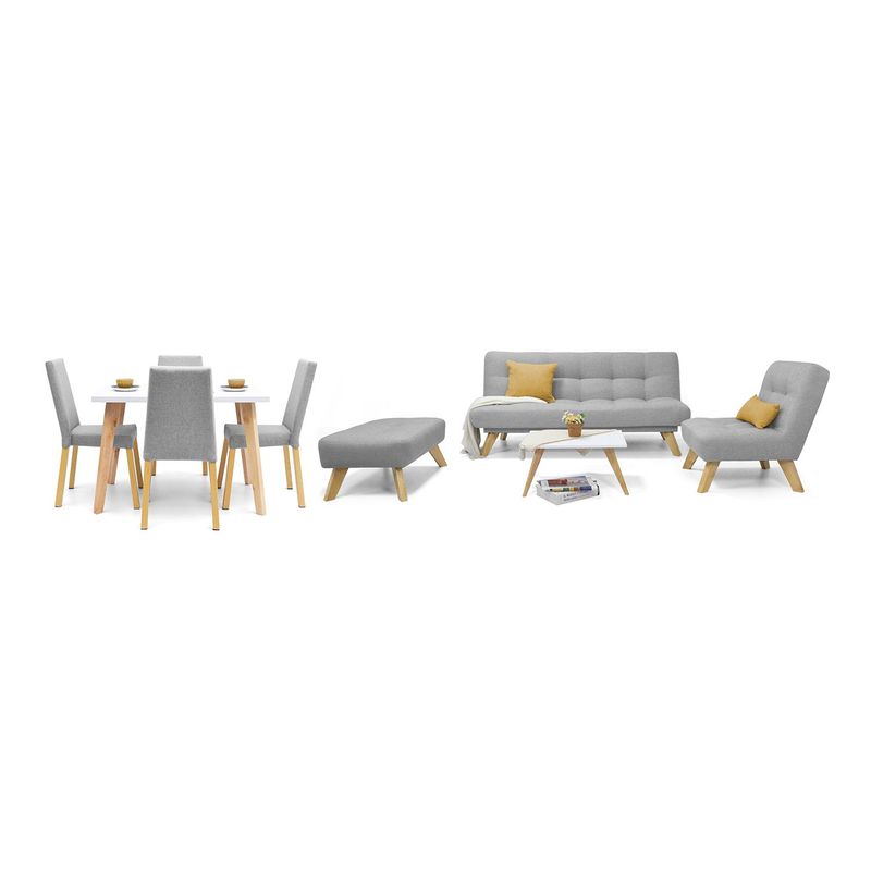 MICA - Juego de Sala Moderno en Tela (Sofá Cama + Poltrona + Puff + Comedor + Mesa de Centro) Prato Moscú Mica