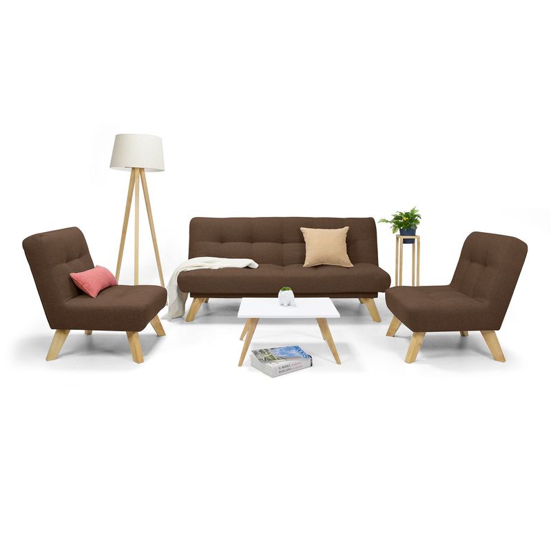 MICA - Juego de Sala Moderno en Tela (Sofá Cama + 2 Poltronas + Mesa de Centro) Prato Mica