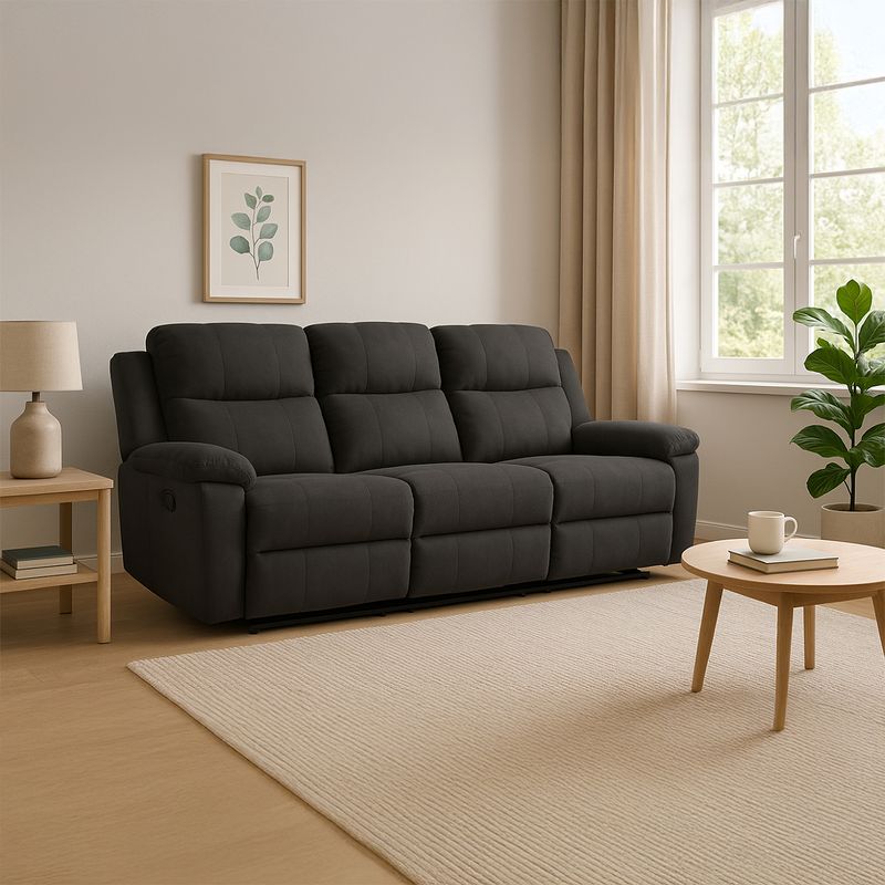 ELITE LIVING - Sofá Reclinable 3 Puestos Microfibra Mecánico Marsella - Mueble - Mueble