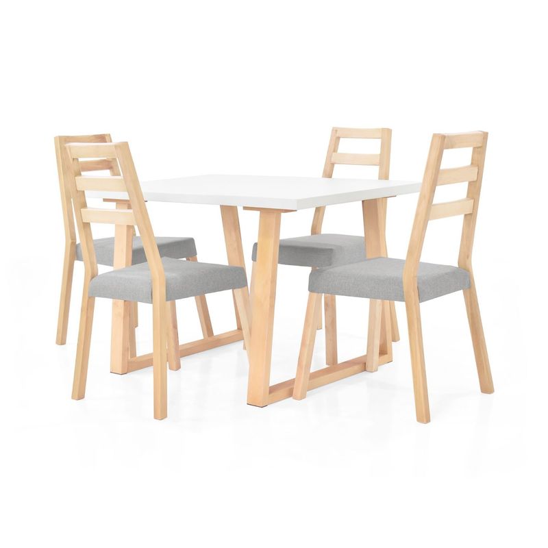 MICA - Juego de Comedor Moderno para 4 Personas Café Blanco (Comedor + 4 Sillas) Mica