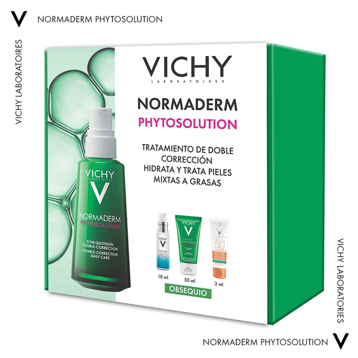 VICHY - Hidratante facial Rostro Kit Normaderm Tratamiento + Gel + Minéral 89 Booster + Capital Soleil Matificante Vichy 30 ml