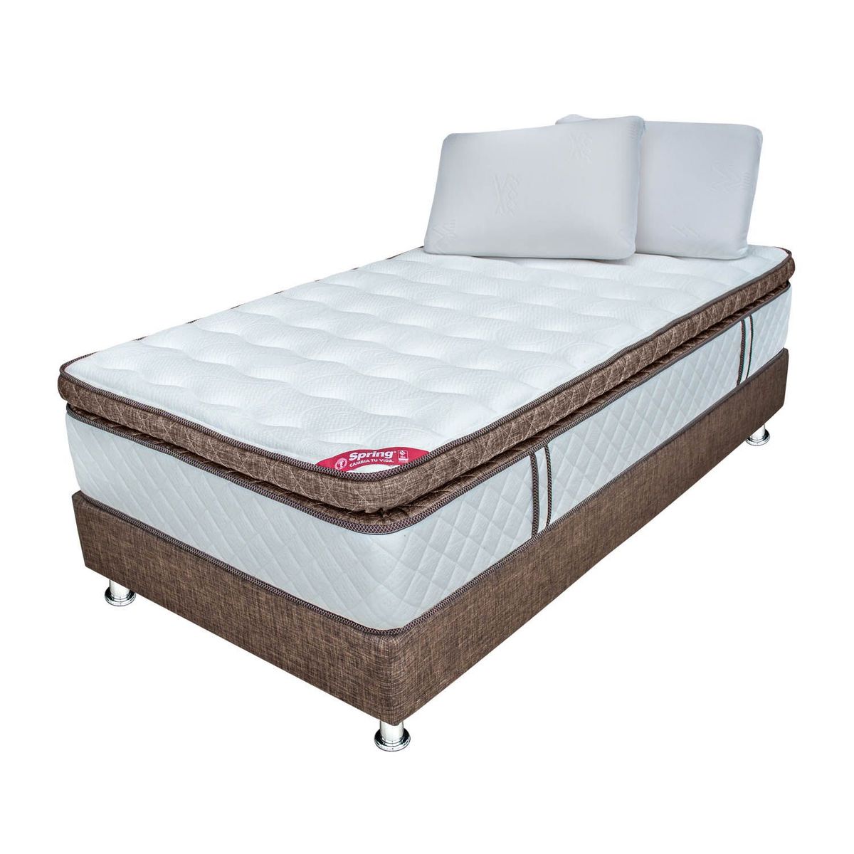 COLCHONES SPRING - Colchón con basecama Semidoble Resortes Pocket Pegaso 120 x 190 cm + Protector + Almohada Colchones Spring