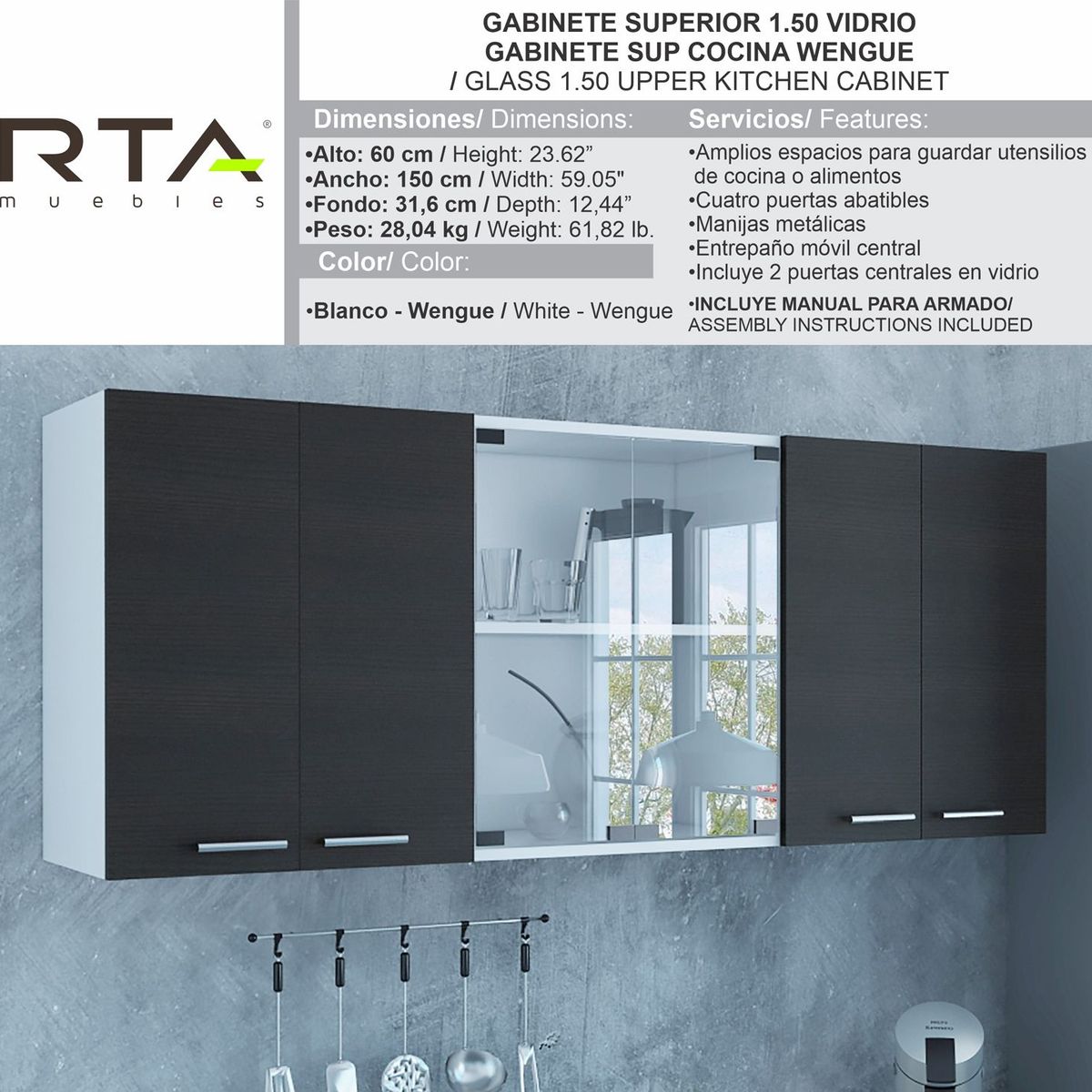 RTA MUEBLES - Mueble Superior de Cocina Moderno  en Aglomerado  150 x 60 x 315 cm RTA Muebles 