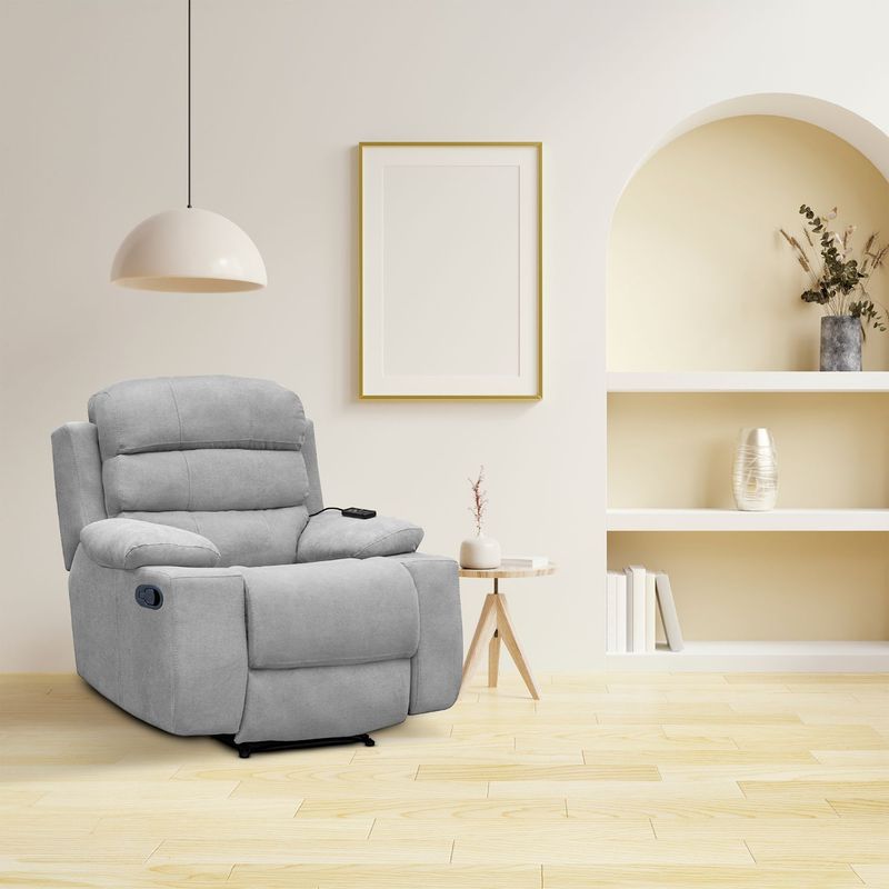 ELITE LIVING - Silla Reclinable 1 puesto Microfibra Mecánica con Vibromasaje 90 X 100 X 80 cm Gris Claro Elite Living - Mueble
