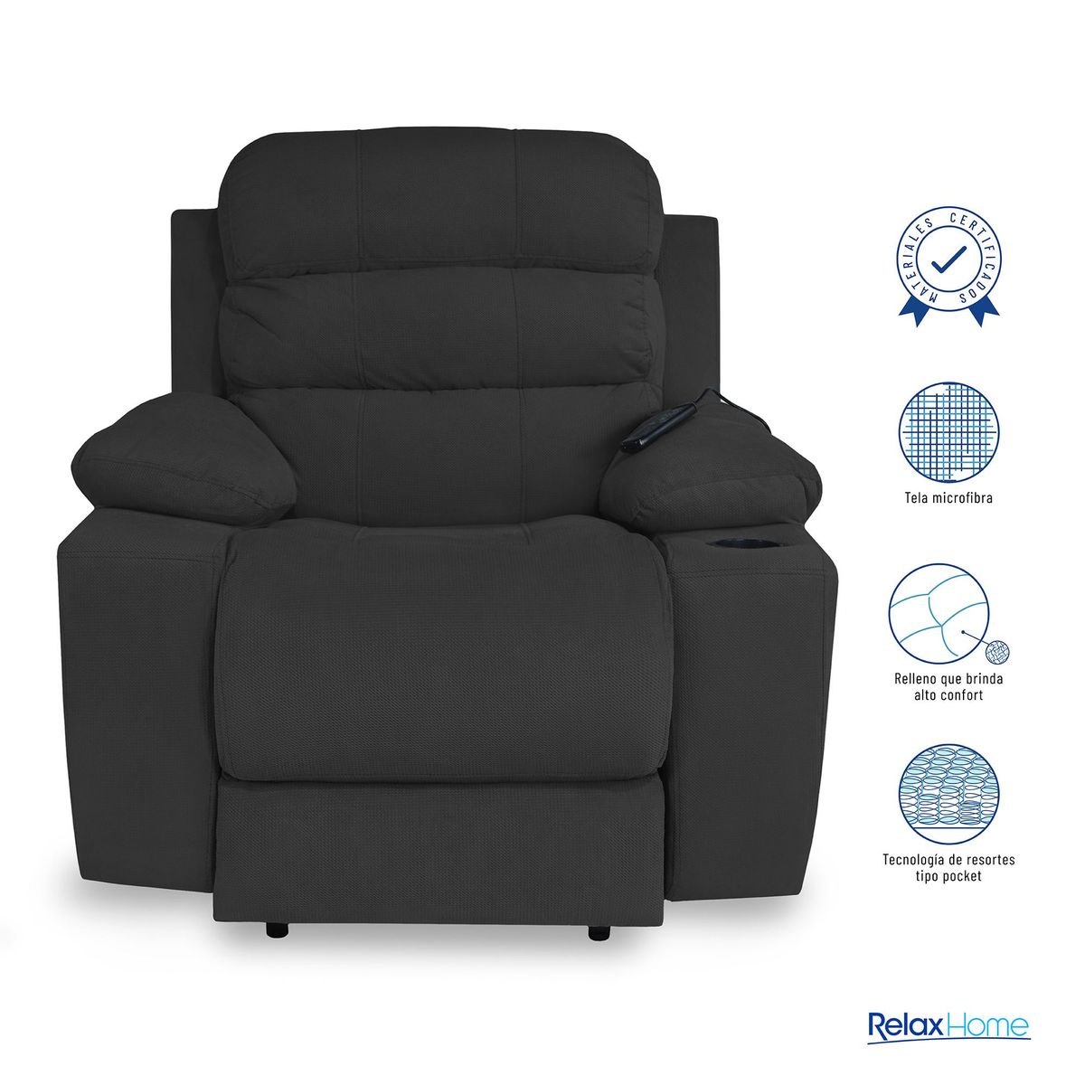 ELITE LIVING - Silla Reclinable 1 puesto Microfibra Mecánica con Vibromasaje 90 X 100 X 80 cm Gris Claro Elite Living - Mueble