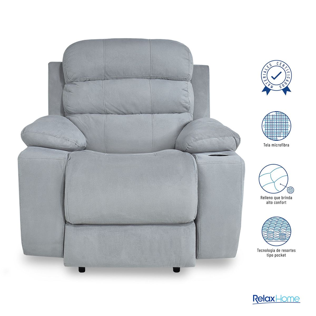 ELITE LIVING - Silla Reclinable Houston 1 puesto Microfibra Eléctrica con puerto USB  - Mueble