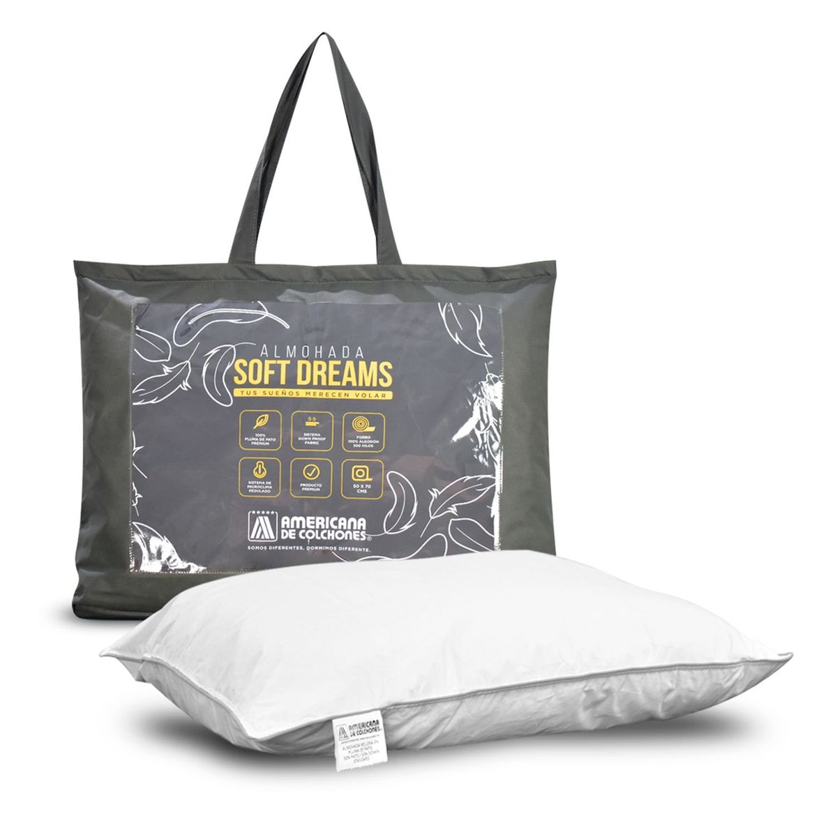 AMERICANA DE COLCHONES - Almohada de Plumas, Firmeza Suave 70 X 50 cm Americana de Colchones  