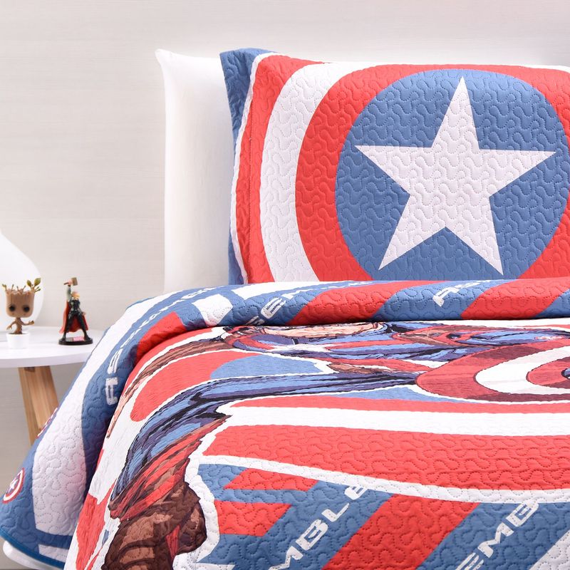 MARVEL - Cubrelecho Infantil + Funda Almohada Microfibra Capitán