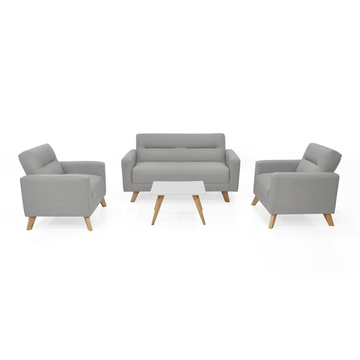 MICA - Juego de Sala Moderno en Poliéster (Sofá + 2 Poltronas + Mesa de Centro) Atenas Seúl Taniz Mica