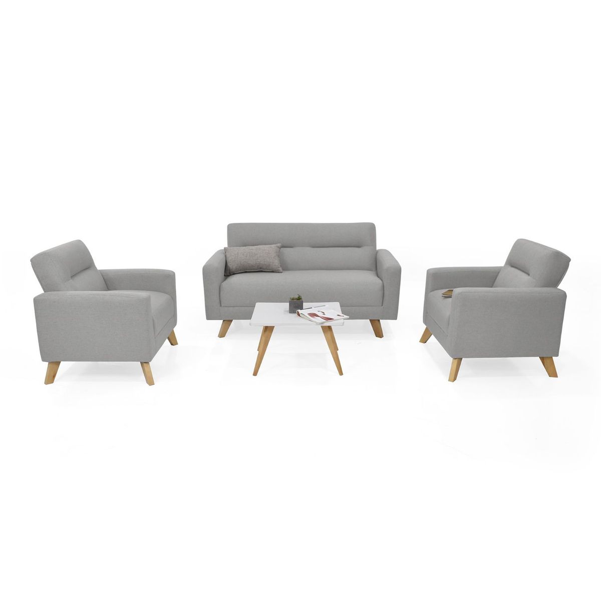 MICA - Juego de Sala Moderno en Poliéster (Sofá + 2 Poltronas + Mesa de Centro) Atenas Seúl Taniz Mica